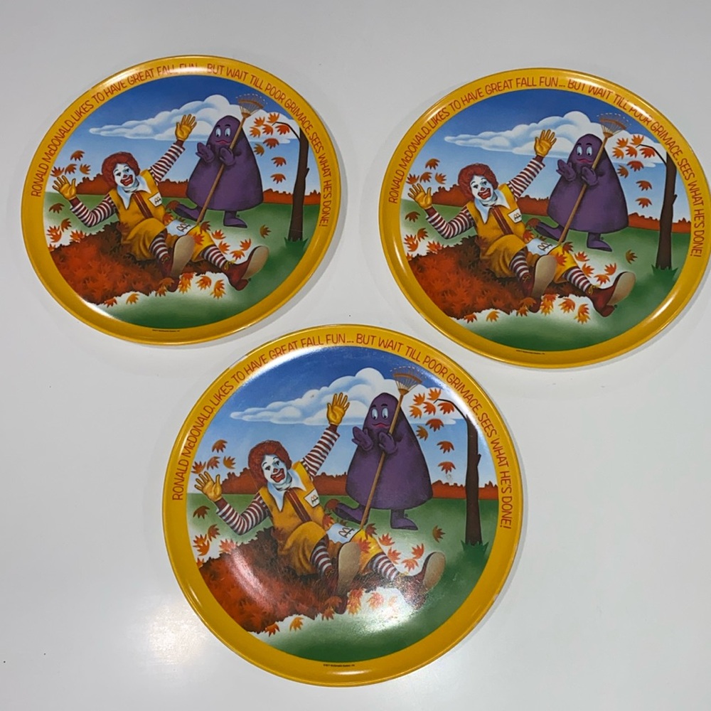 McDonald's 1977 Ronald McDonald Grimace Vintage Nostalgia Plates Bundle Lot of 3